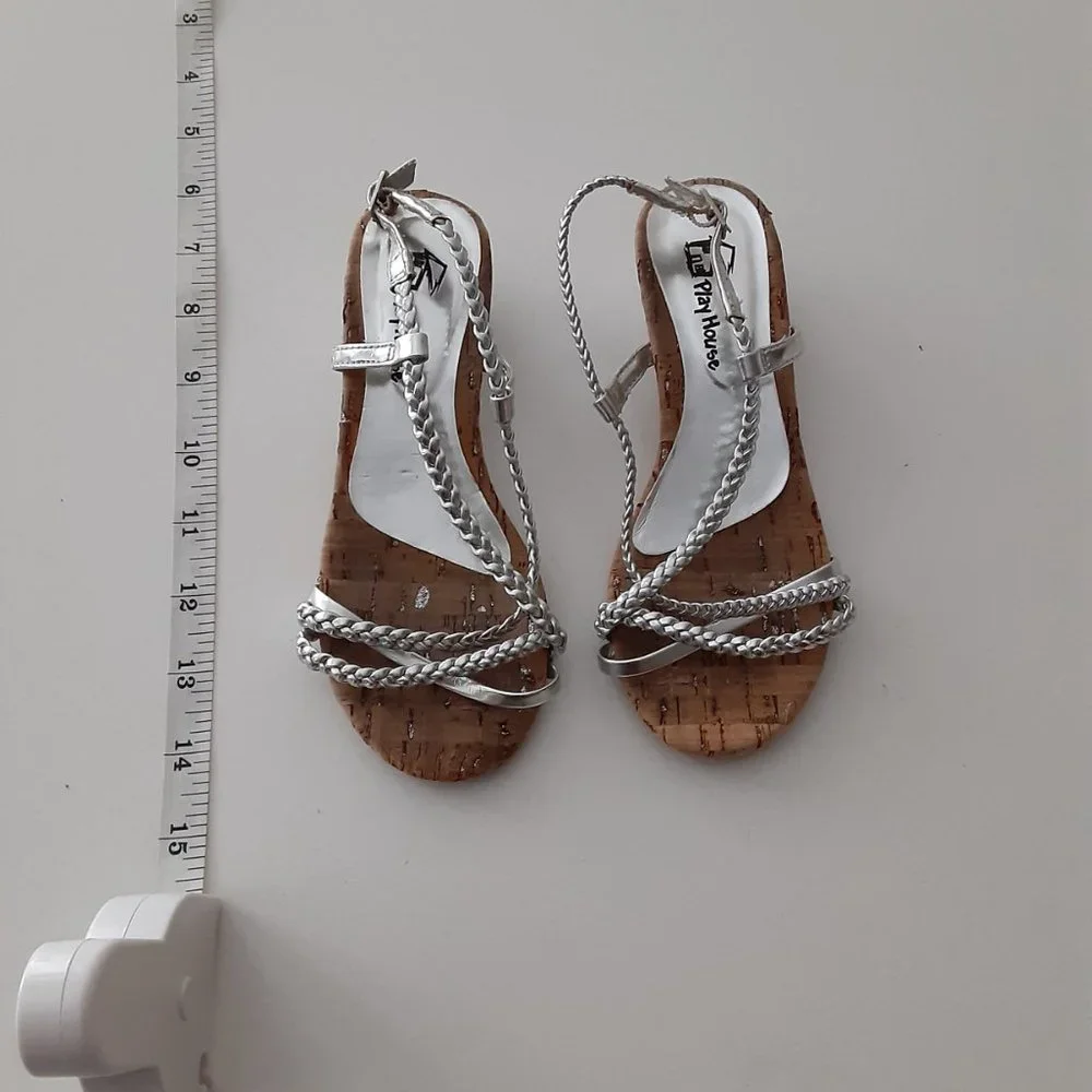 Playhouse silver & cork little girls sandals size 12